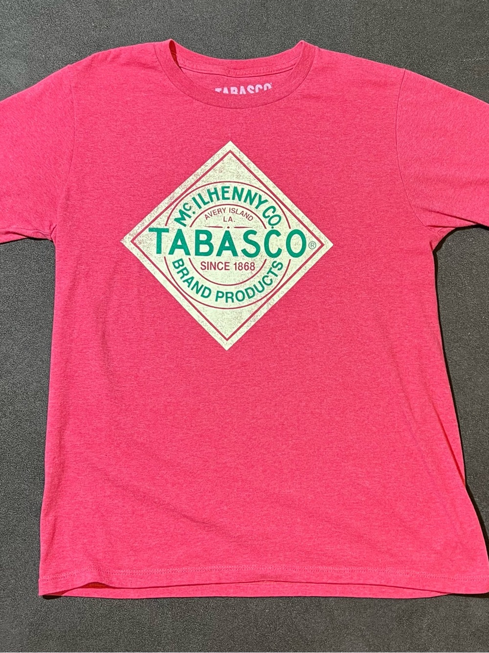 Tabasco Pink Tee with Teal and Cream Logo